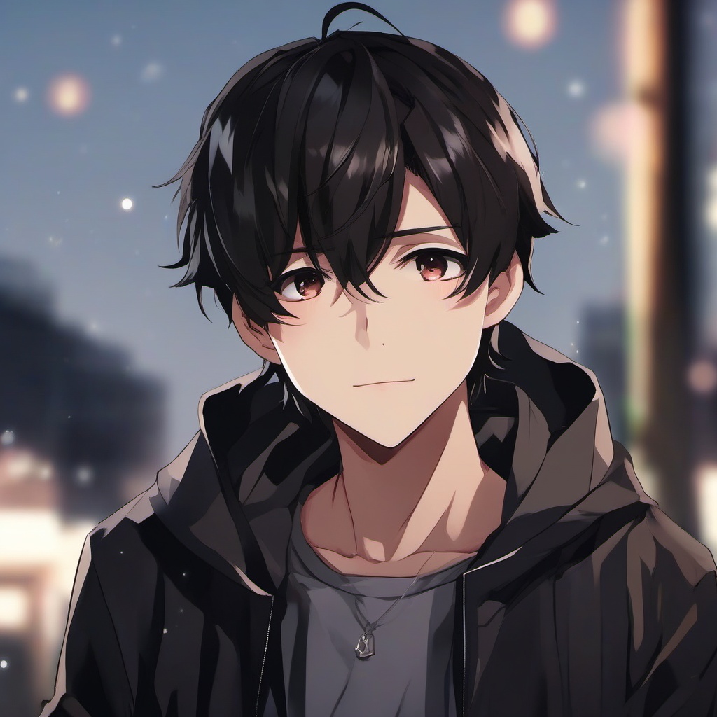 boy fac, dark hair, front facing ,cute anime color style,