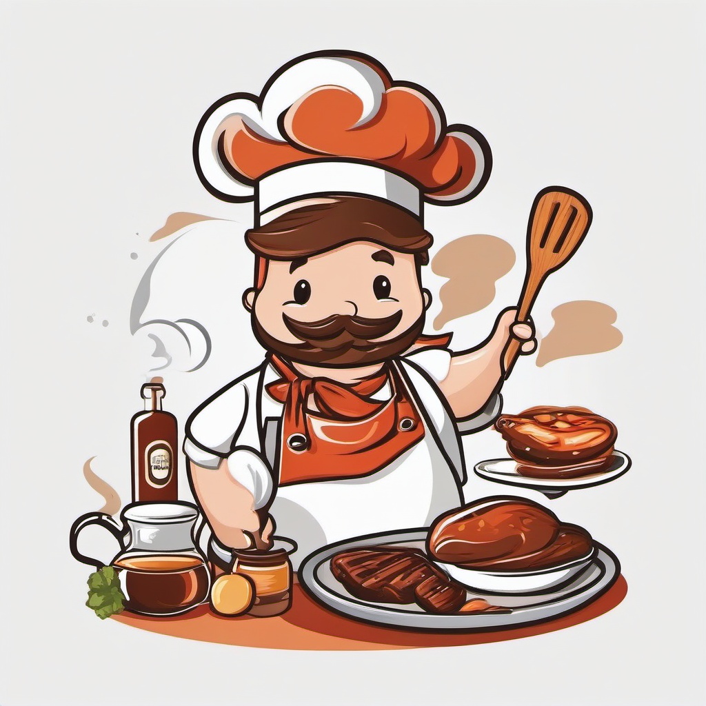 BBQ with a chef's hat and apron clipart.  vector style illustration, white background