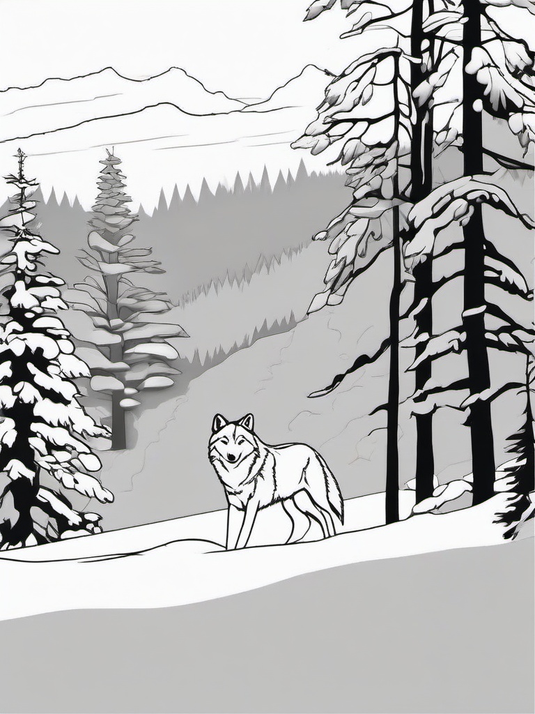 Wolf in Snow Coloring Pages - Wolf Walking Through a Snowy Landscape  minimal black outline printable sheet, coloring page