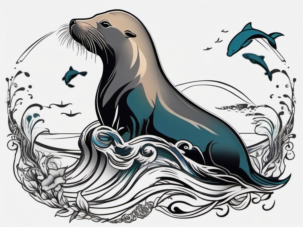 Sea lion tattoo, Tattoos inspired by the charming and aquatic sea lions. , color tattoo designs, white clean background