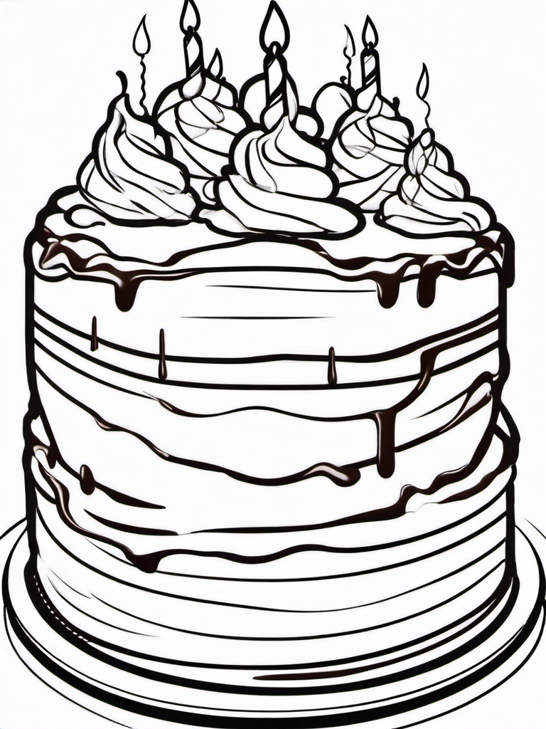 Cake Coloring Pages - Ice cream cake with dripping chocolate  simple coloring pages