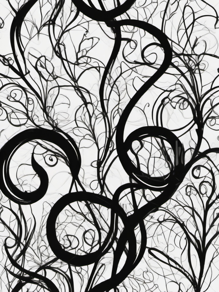 drawing of a vine in an enchanted garden  minimal rough sketch scribbles,doodles,black and white