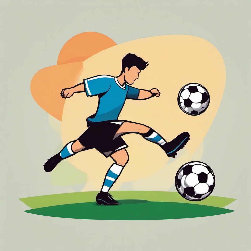 Soccer clipart - cartoon soccer player kicking the ball hard  color,minimalist,vector clipart