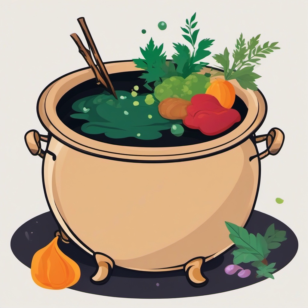 Harry Potter clipart - a cauldron filled with potion ingredients  color,minimalist,vector clipart