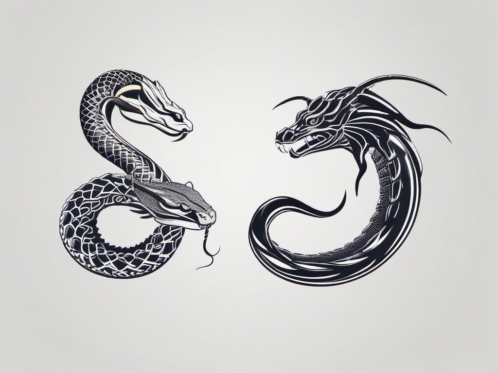 Scorpion and Snake Tattoo - Symbolize transformation and danger with a tattoo featuring both a scorpion and a snake.  simple vector color tattoo,minimal,white background