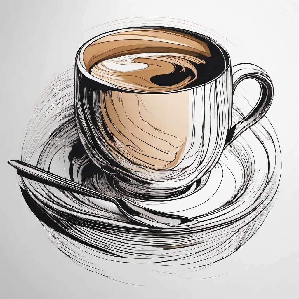 Coffee cup line art ink: Delicate strokes, capturing the essence.  simple color tattoo style