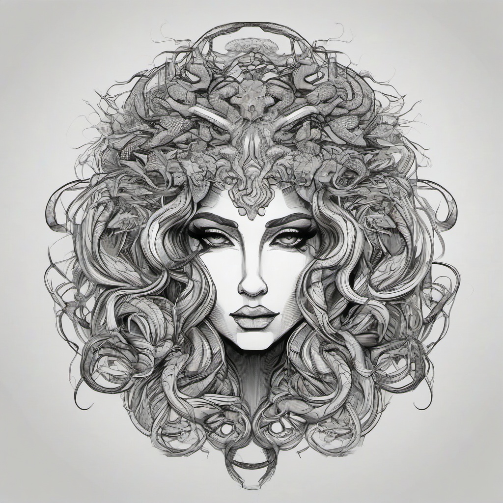 drawing of a gorgon  minimal rough sketch scribbles,doodles,black and white