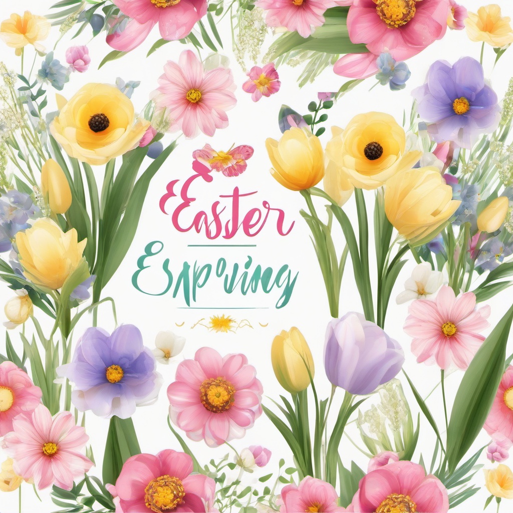 Easter clipart - spring flowers with Easter decorations  