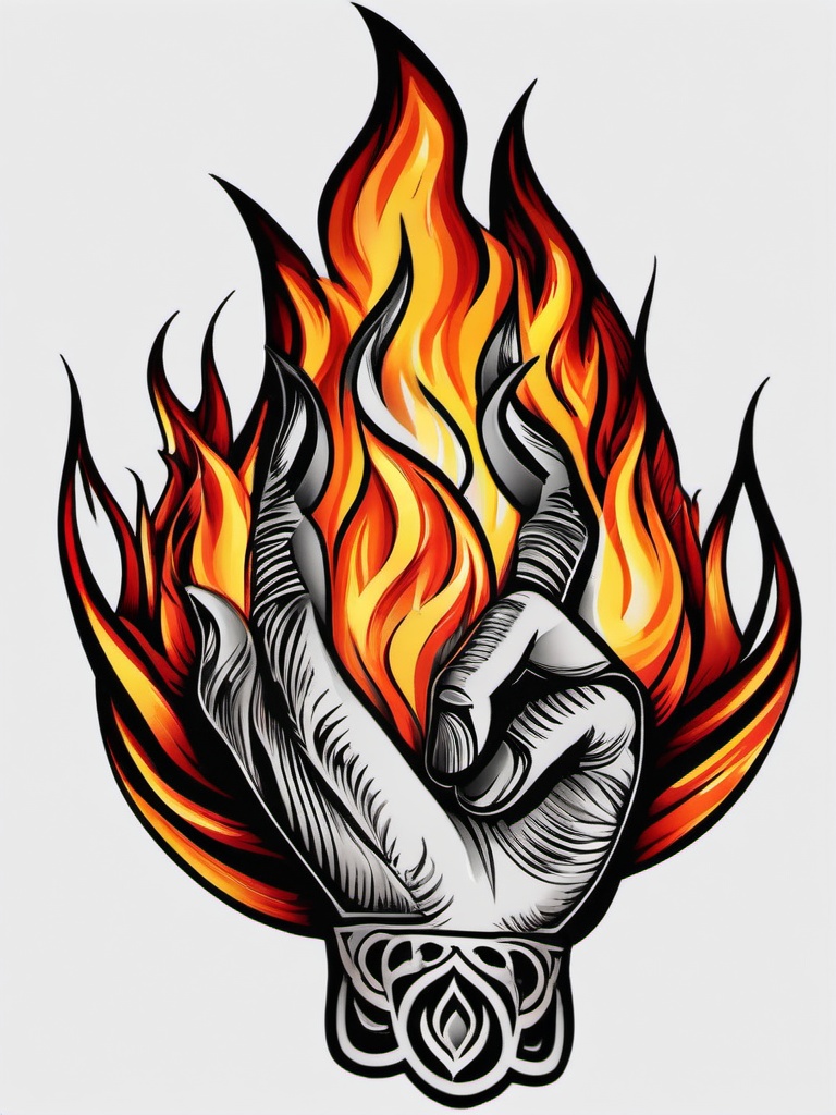 fire hand tattoo  simple color tattoo,white background