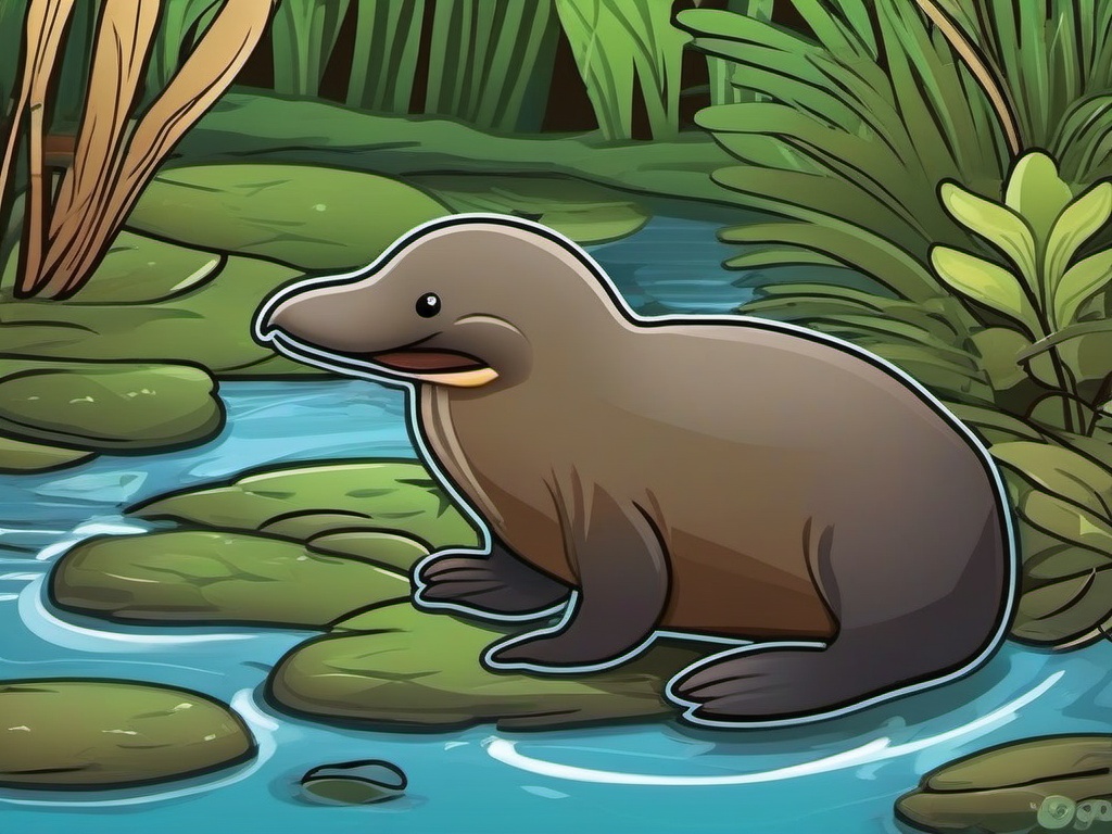 Cute Platypus in a Hidden Waterway  clipart, simple