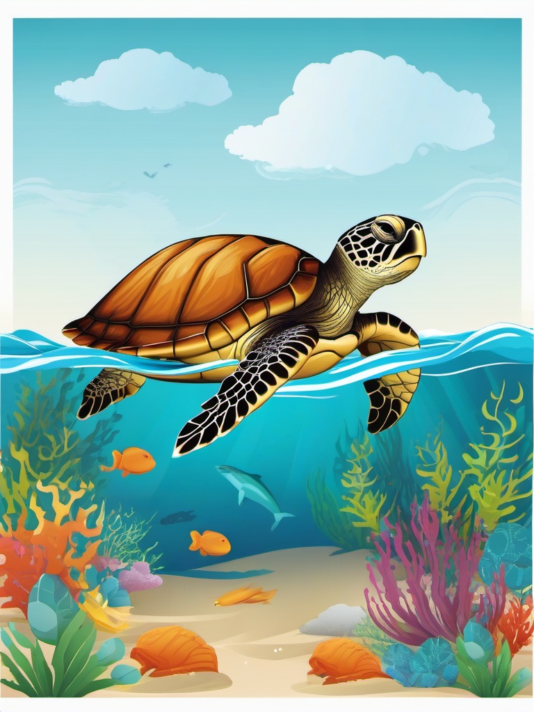 Turtle clipart - turtle swimming in the ocean  