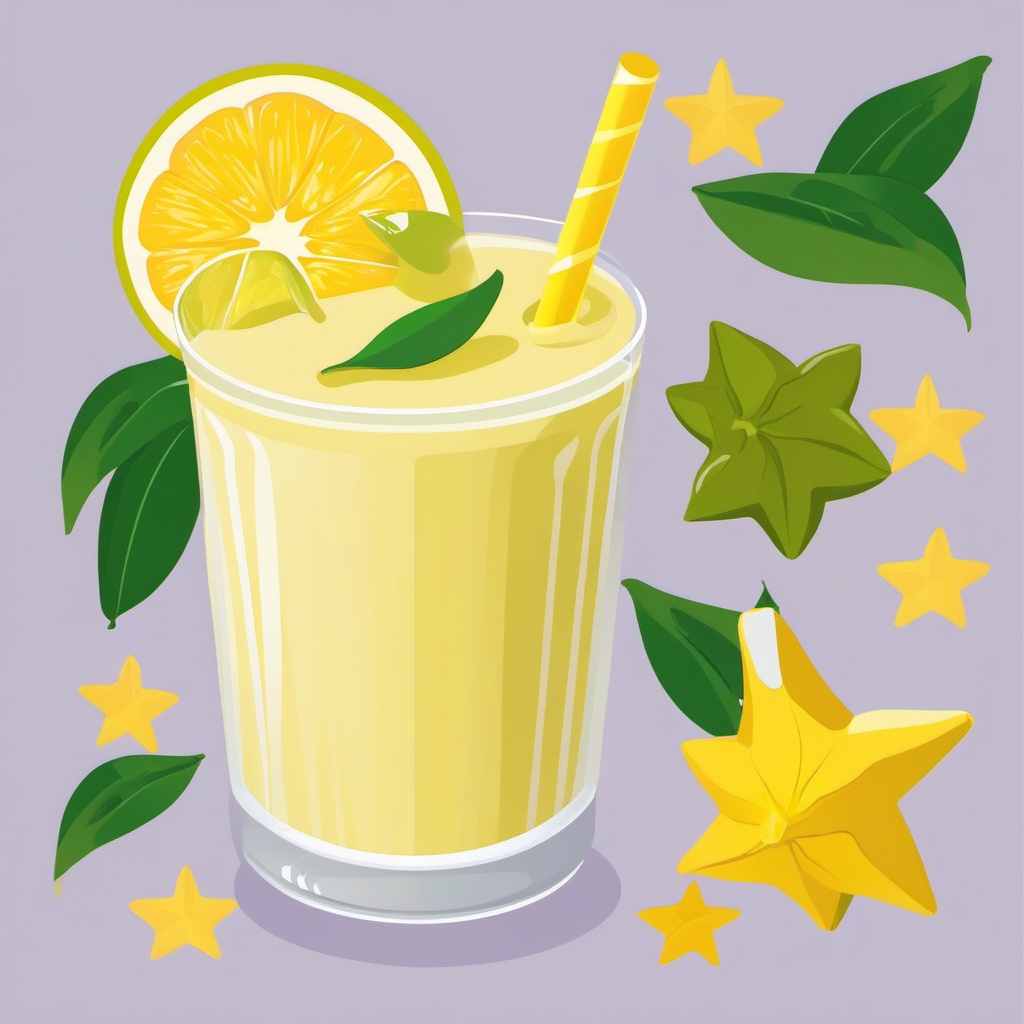 Star Fruit and Star Fruit Smoothie Clipart - Star fruit and a star fruit smoothie.  color vector clipart, minimal style