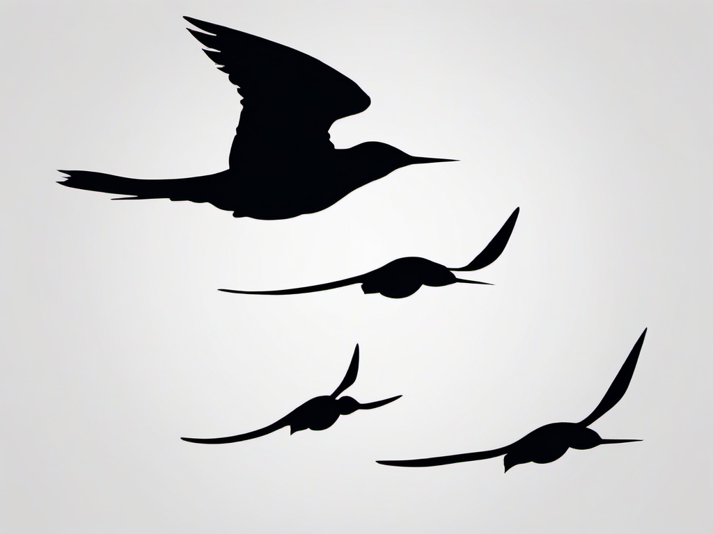 3 Bird Tattoo - Trio of birds in flight  minimal tattoo design, white background