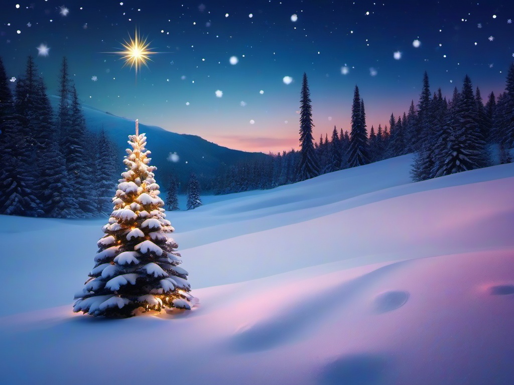 Christmas wallpaper - Snow-covered Christmas tree with a bright star topper  aesthetic background wallpaper