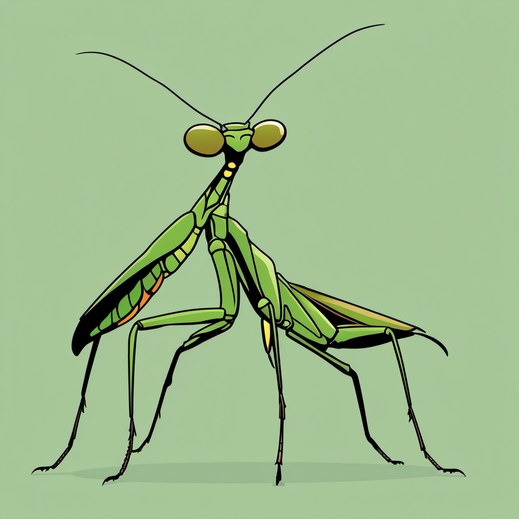 Praying Mantis Clip Art - A praying mantis in a poised stance,  color vector clipart, minimal style