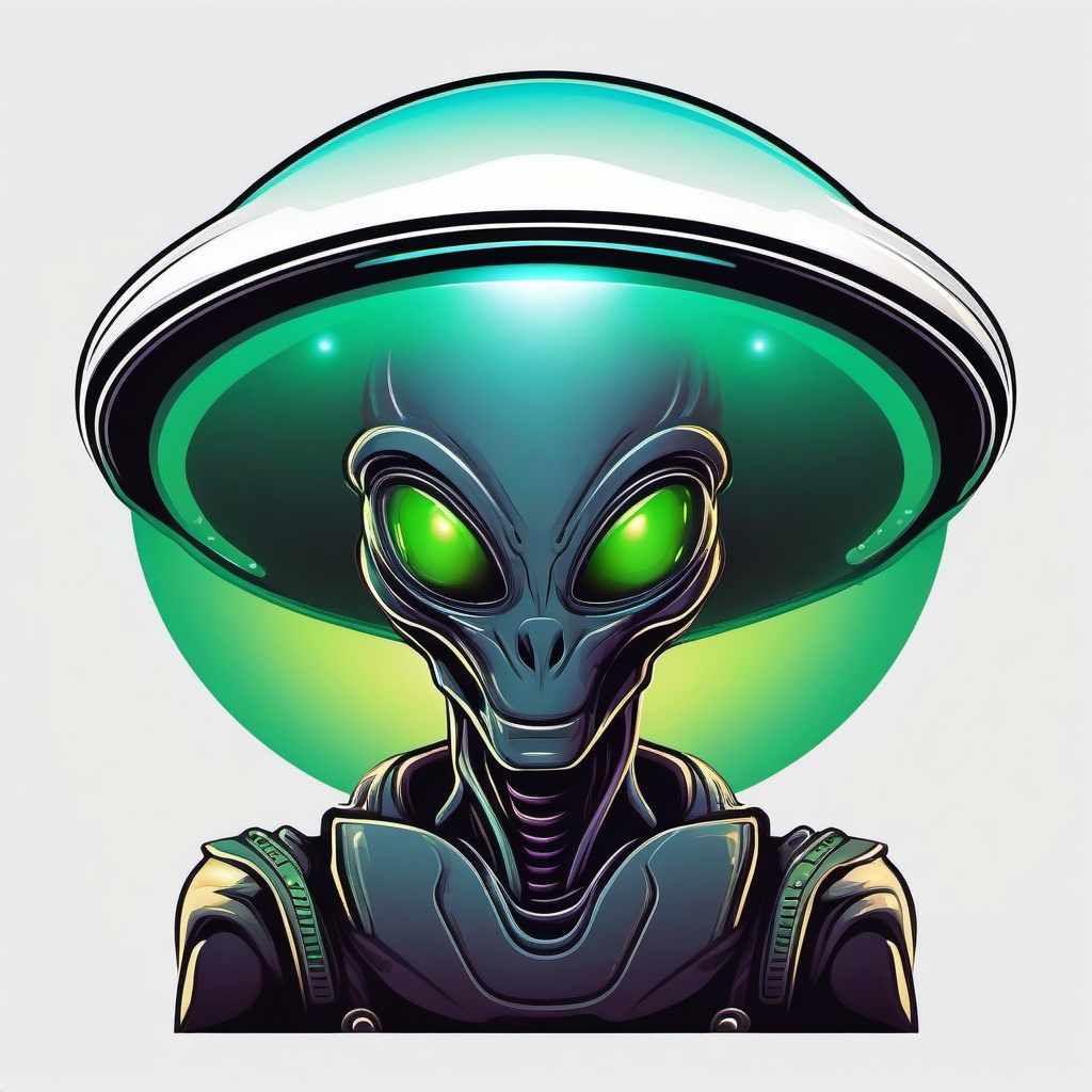 Alien with a glowing UFO clipart.  vector style illustration, white background