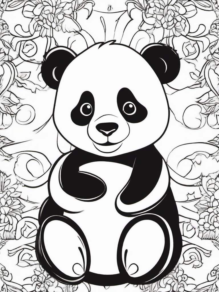 Panda Coloring Pages - Panda with a friendly expression and twinkling eyes  simple coloring pages