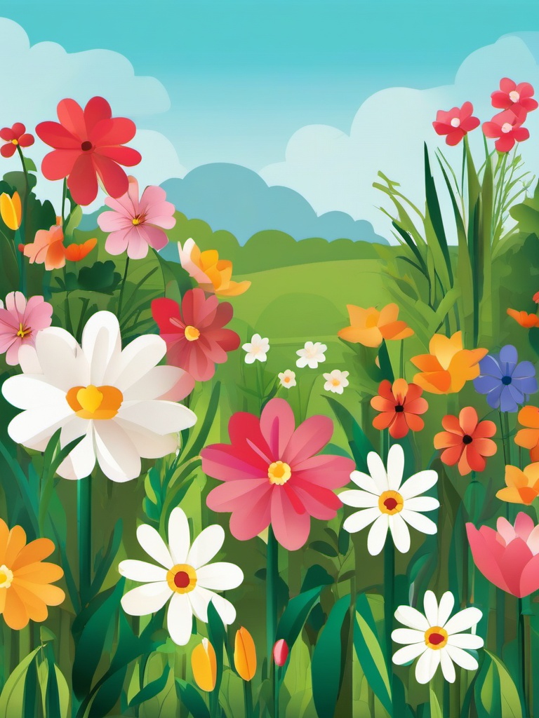 Flower Spring Clipart,Illustrating a garden in full bloom with flower spring clipart  simple, 2d flat