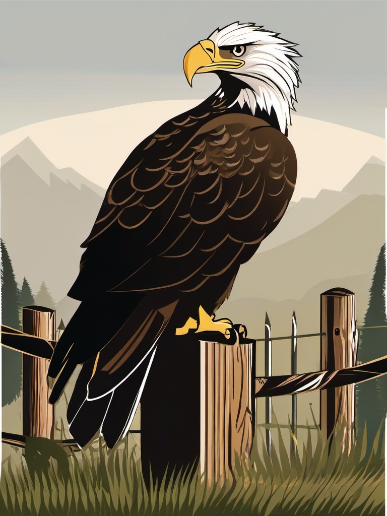 Eagle clipart - eagle perched on a fence post  