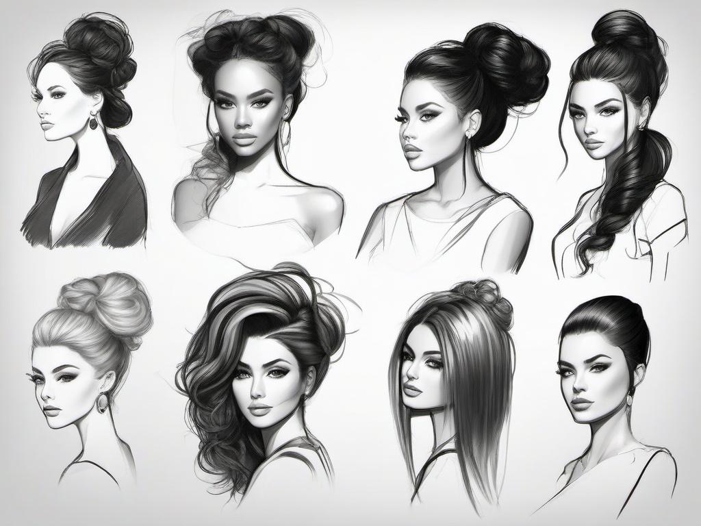 drawings of hairstyles  minimal rough sketch scribbles,doodles,black and white