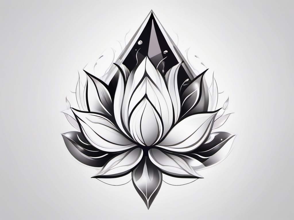 Crystal Tattoo-Lotus flower emerging from a crystal, symbolizing purity and enlightenment. Colored tattoo designs, minimalist, white background.  color tattoo style, minimalist, white background