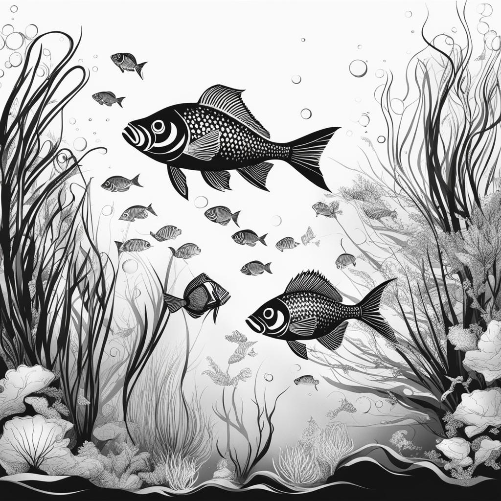 fish clipart black and white in an underwater world - swimming with artistic flair. 