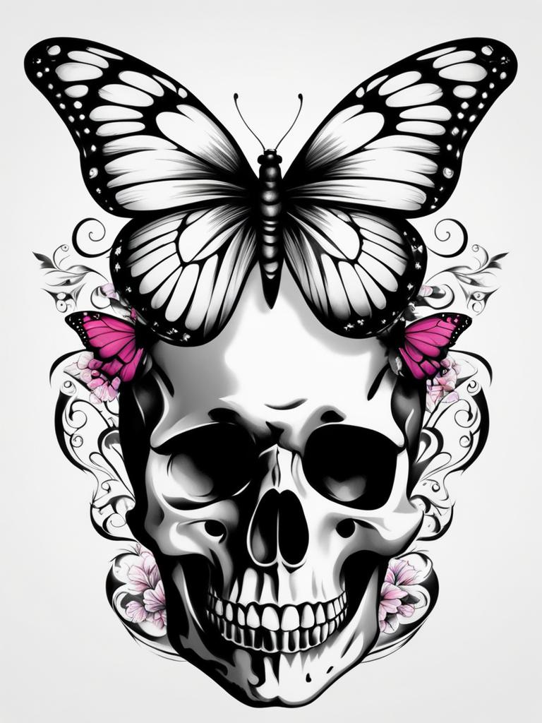 Skull butterfly tattoo,Unique tattoos combining skulls and butterflies. tattoo design, white background