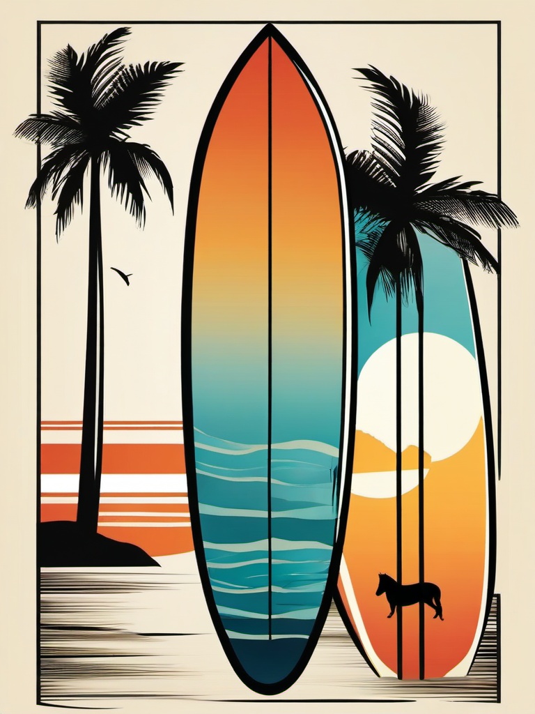 Surfboard clipart - surfboard and a beach scene  vector clipart