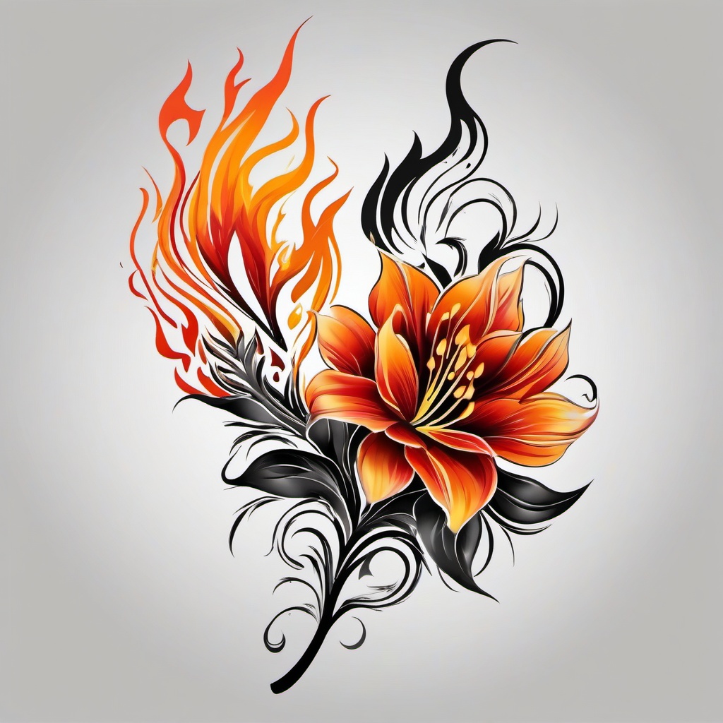 flaming flower tattoo  simple color tattoo,white background