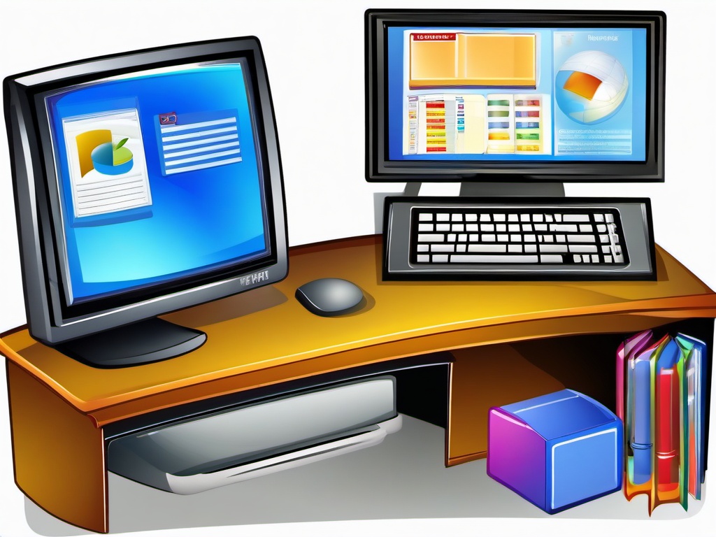 Computer clipart - computer with educational software open  