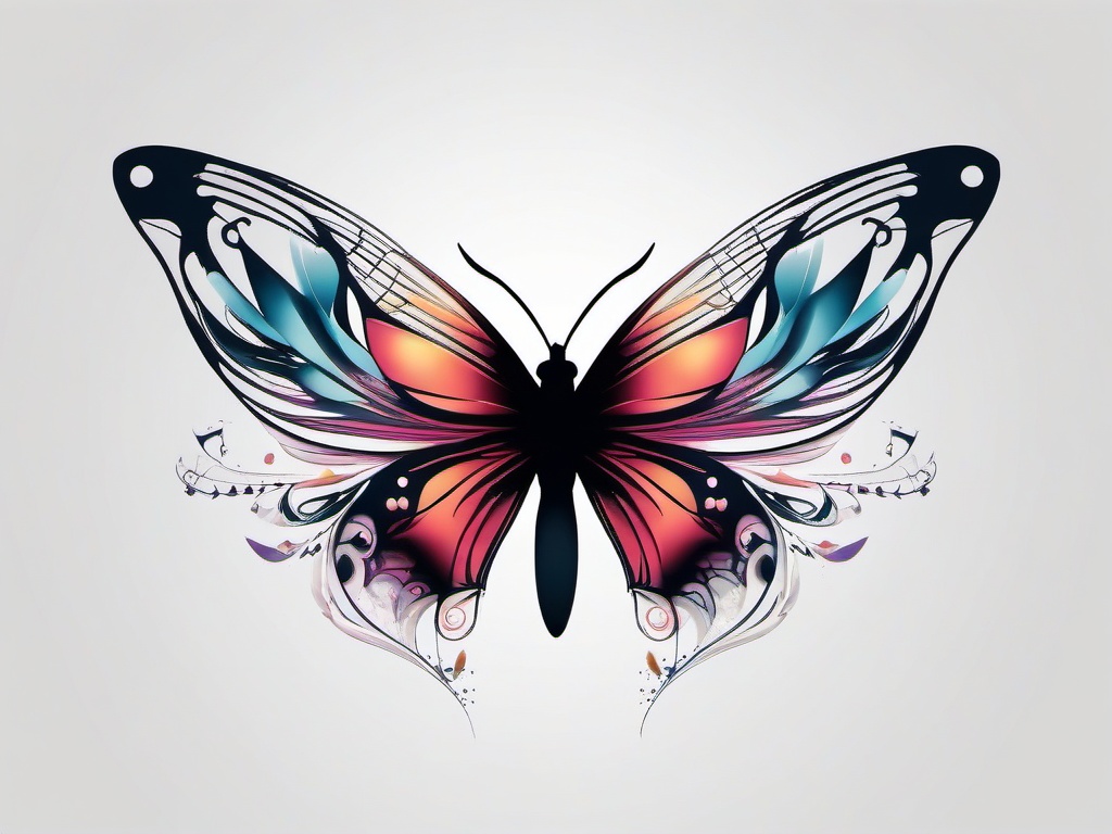 butterfly freedom tattoo  simple color tattoo, minimal, white background