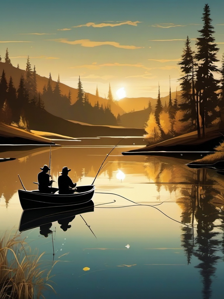 Fishing Wallpaper - Peaceful Fishing at Remote Lake, Reflections in Calm Waters  intricate patterns, splash art, wallpaper art