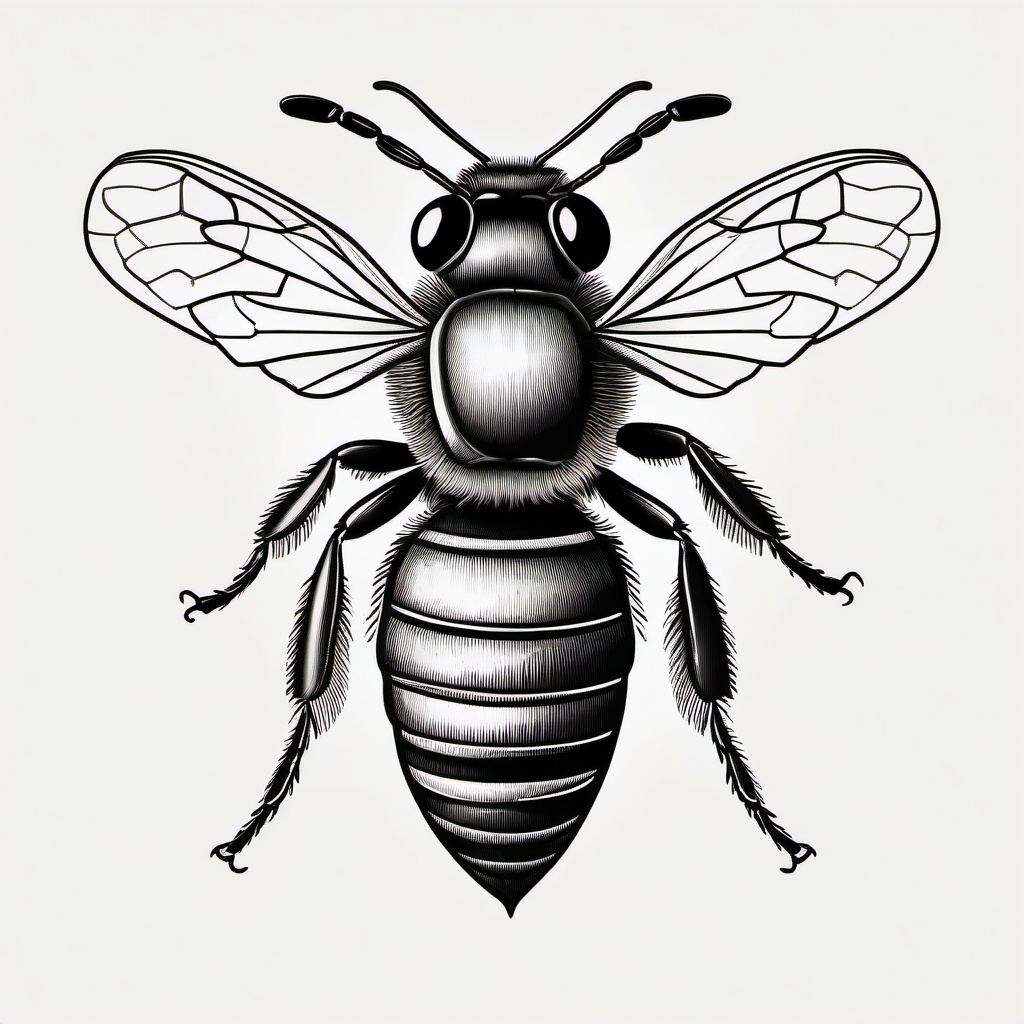 Honey Bee Tattoo Drawing - Showcase the artistry of honey bees with a hand-drawn honey bee tattoo, featuring detailed and intricate illustrations of the insect.  simple tattoo,minimalist,white background