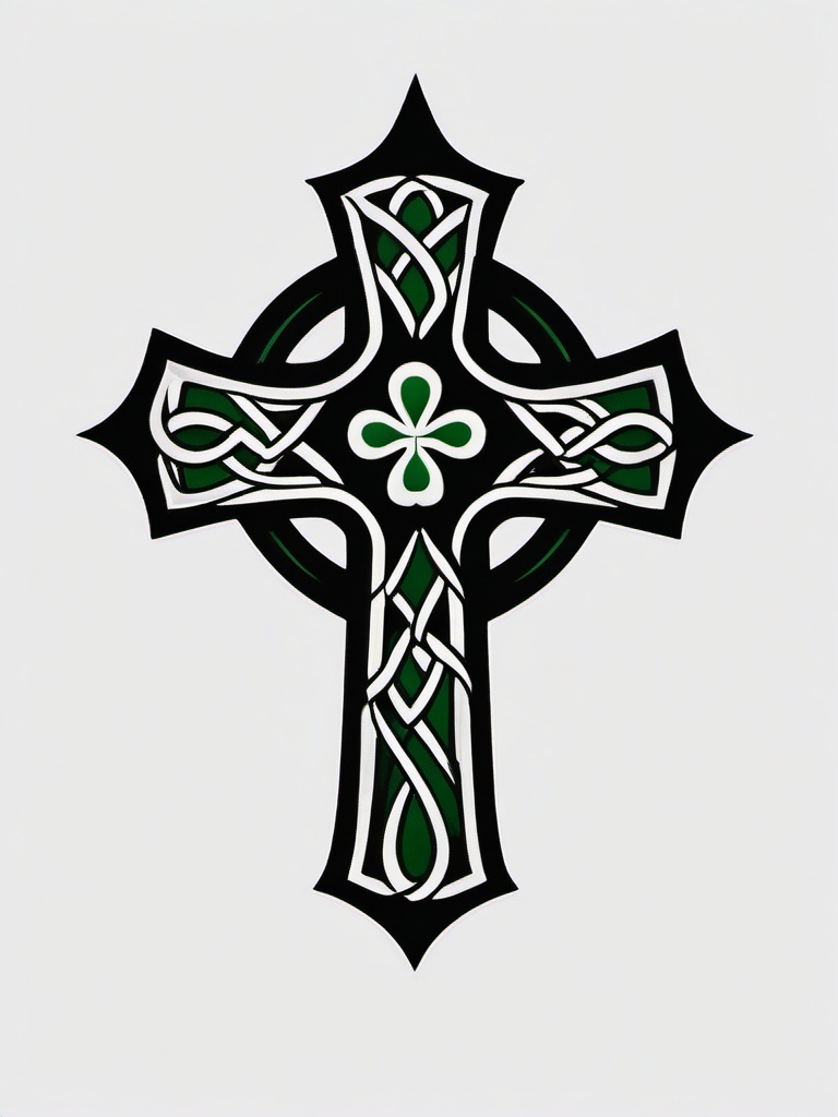 celtic cross with shamrock tattoo  simple color tattoo,minimal,white background