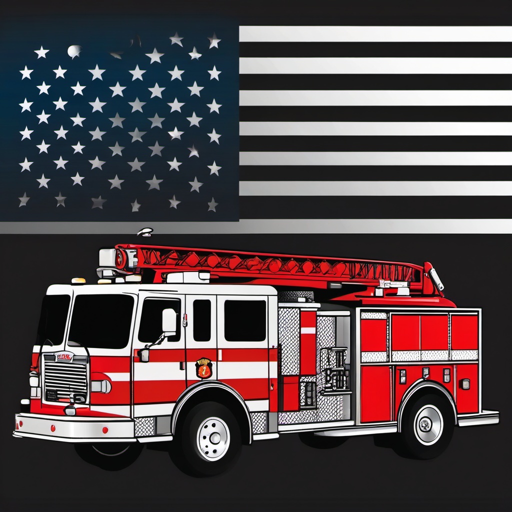 Fire Truck clipart - fire truck with an American flag  color,minimalist,vector clipart