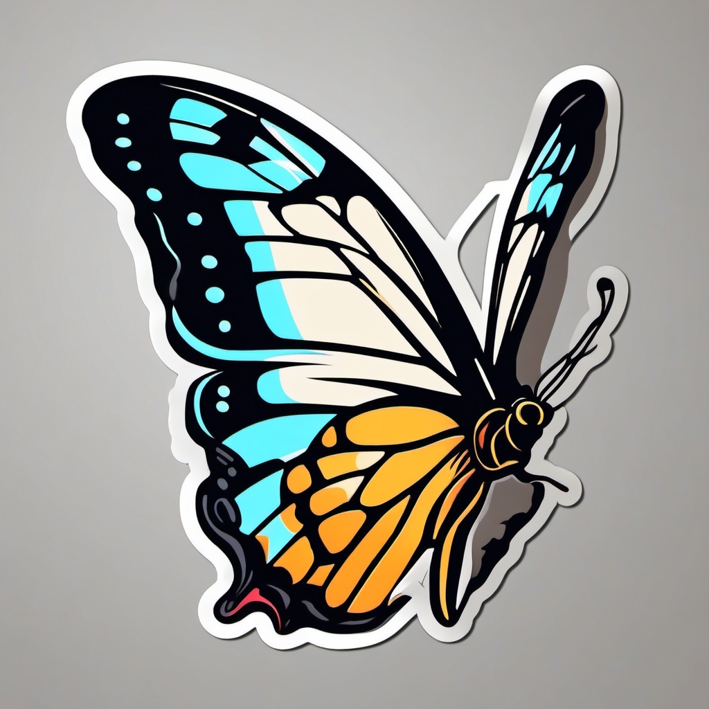 Butterfly in Flight Sticker - Graceful butterfly soaring through the air, ,vector color sticker art,minimal