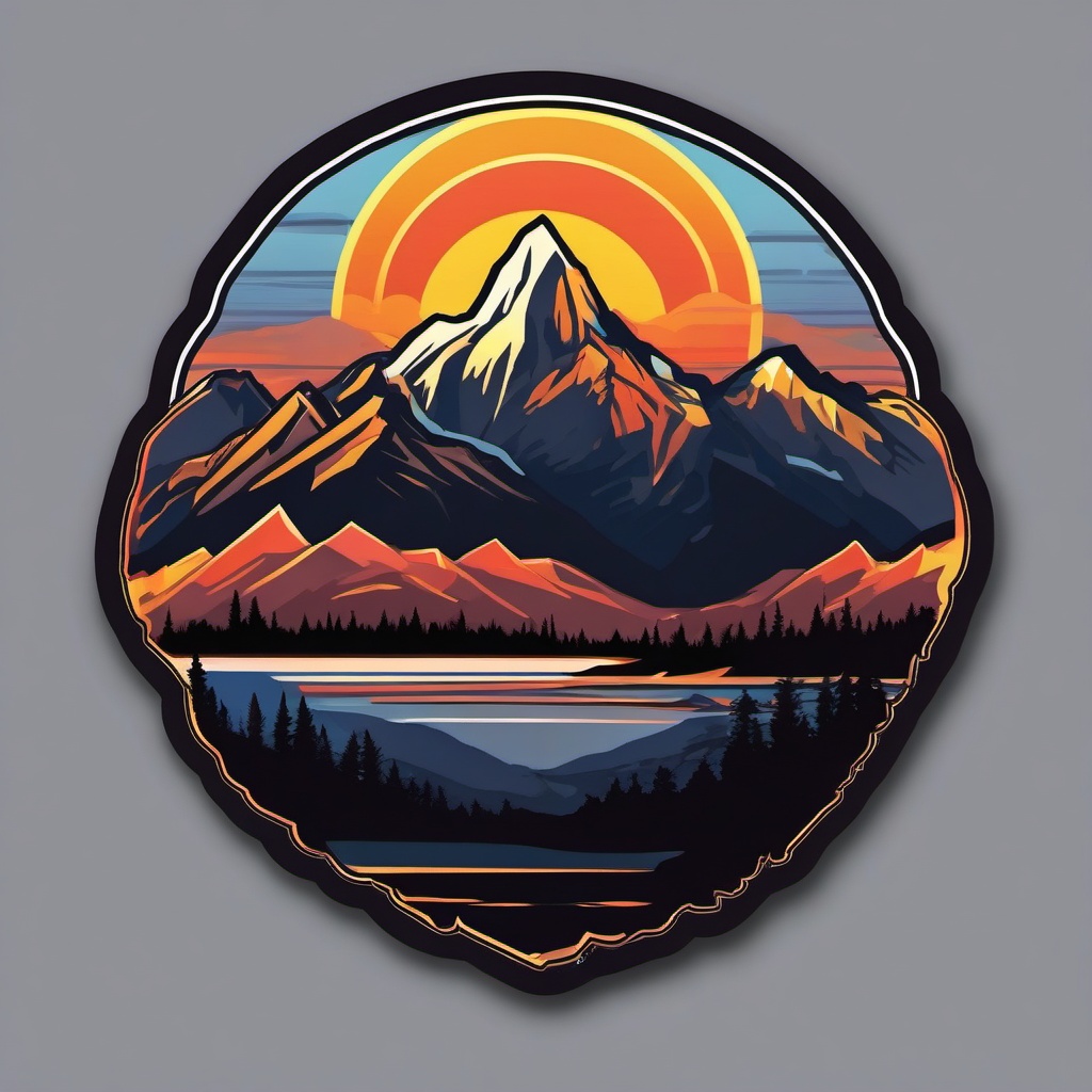 Mountain Sunrise sticker- Majestic Peak Glow, , color sticker vector art