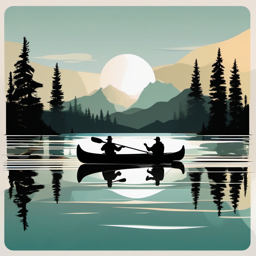 Mountain Lake Canoe Reflections clipart - Reflections while canoeing, ,vector color clipart,minimal