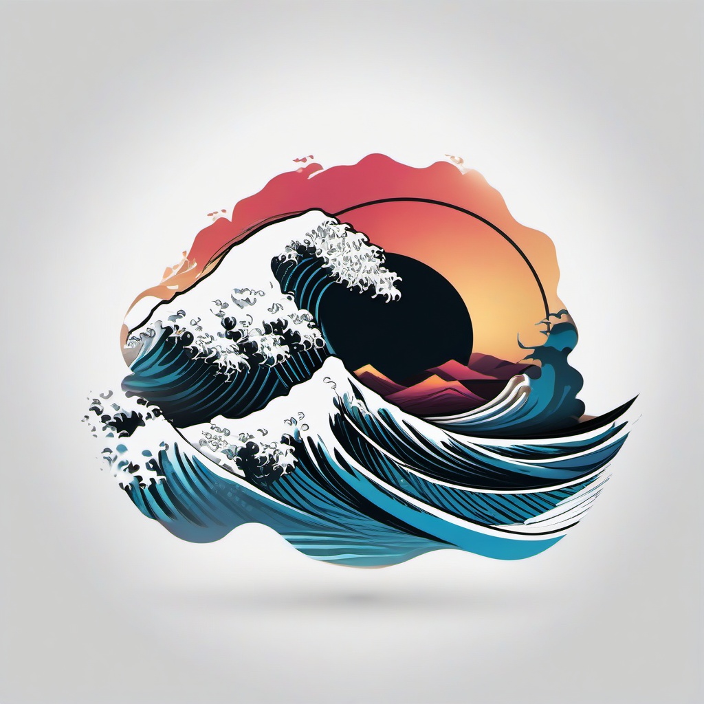 Blackout Wave Tattoo - Embrace boldness with a blackout-style tattoo featuring captivating wave imagery.  simple vector color tattoo,minimal,white background