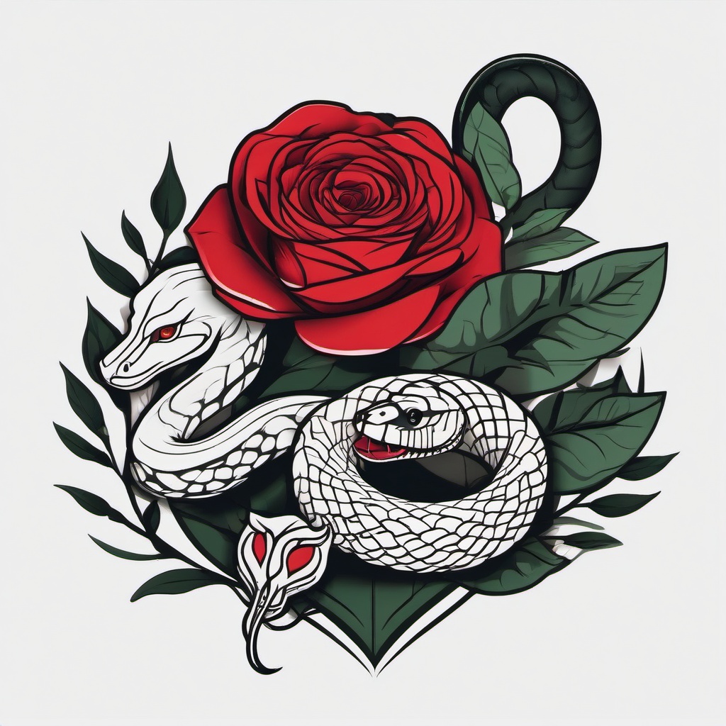 Tattoo Snake and Rose - Combination of a snake and rose in a tattoo.  simple vector tattoo,minimalist,white background