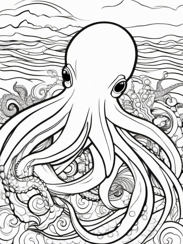 Octopus Coloring Pages - Octopus with a whale  simple coloring pages