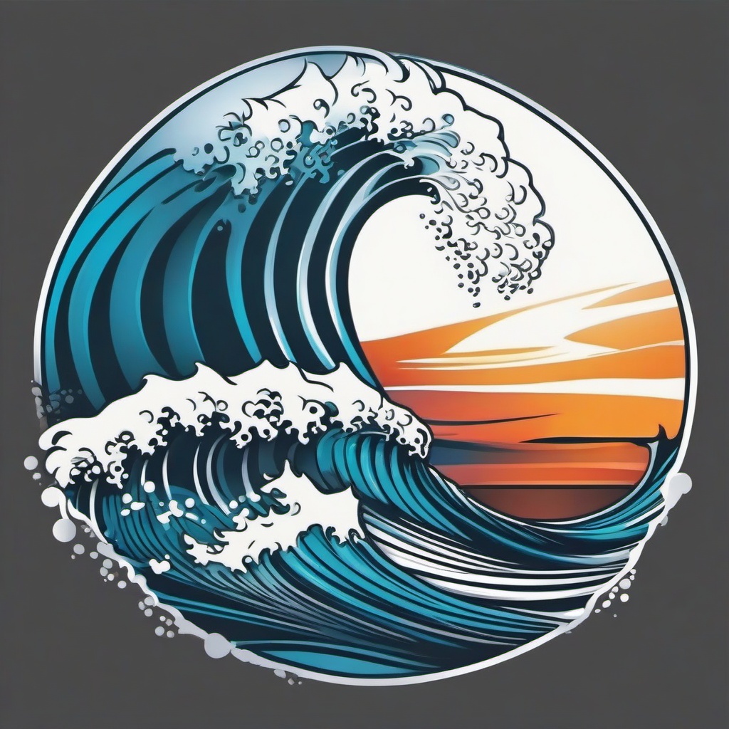 Hawaiian Wave Tattoo - Capture the dynamic energy of the ocean with a tattoo featuring the iconic Hawaiian wave.  simple vector color tattoo,minmal,white background