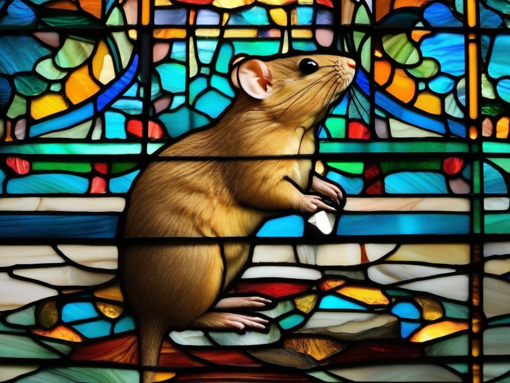 Stained Glass Gerbil - Gerbil standing on hind legs  