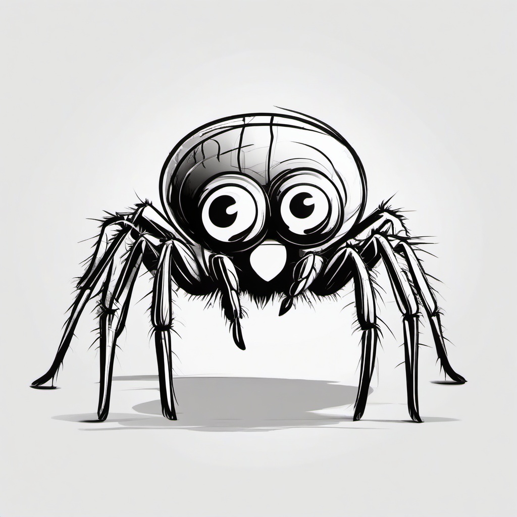 drawing of a cartoon spider with big eyes  minimal rough sketch scribbles,doodles,black and white