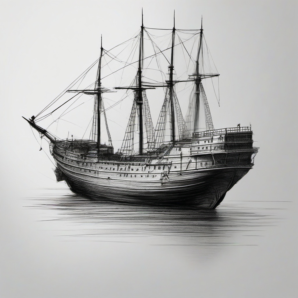 pencil sketch of ship  minimal rough sketch scribbles,doodles,black and white