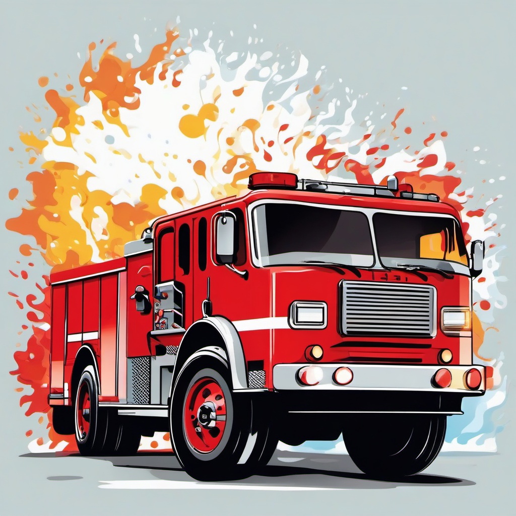 Fire Truck clipart - fire truck going through a water splash  color,minimalist,vector clipart