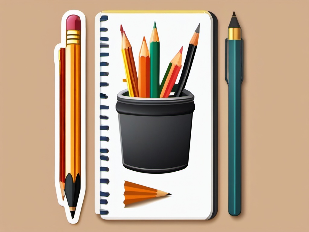 Pencil and Sketchbook Sticker - Pencil next to an artist's sketchbook, ,vector color sticker art,minimal