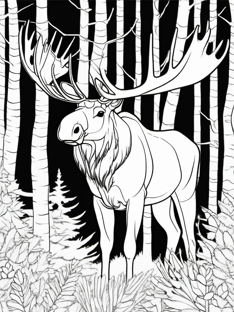 Moose Coloring Pages - Large Antlered Forest Mammal  black outline printable coloring page