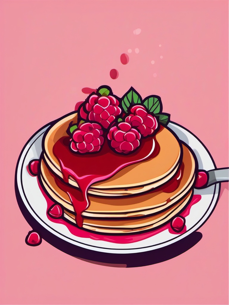 Raspberry Pancakes Clipart - Pancakes topped with fresh raspberries.  color vector clipart, minimal style