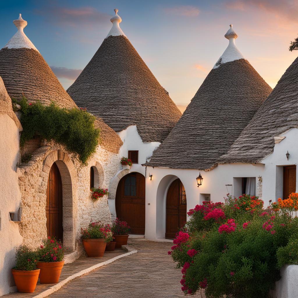 alberobello's trulli magic - illustrate the magic of alberobello's trulli, with their conical roofs and unique architectural style. 